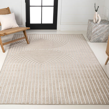 Sofia High-Low MidCentury Modern Arch Stripe Two-Tone Indoor/Outdoor Area Rug